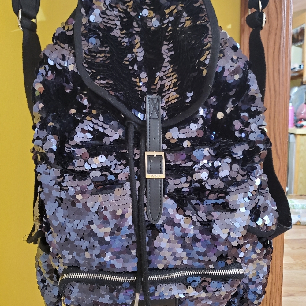 Victoria secret black sequined backpack